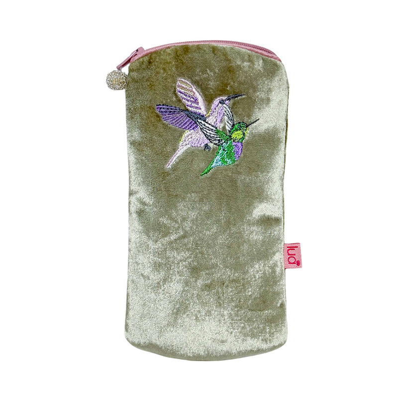 PU416 Green Hummingbirds Glasses Purse By Lua