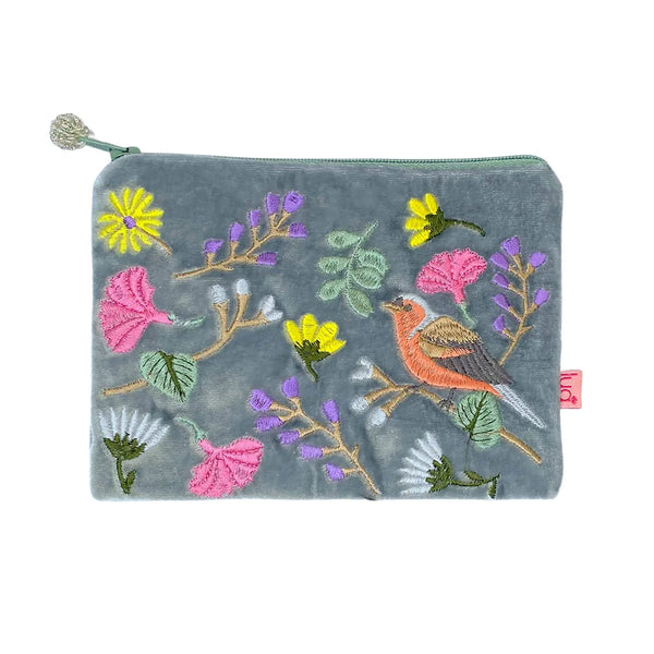 PU433 Pale Blue Flower & Finch Purse By Lua