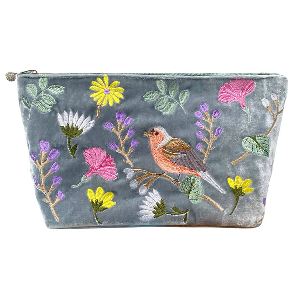 PU434 Pale Blue Finch & Flower Large Cosmetic Purse By Lua