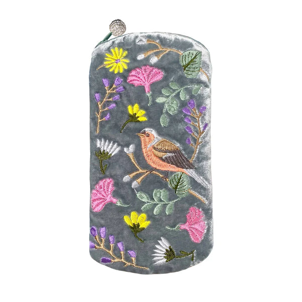PU435 Pale Blue Finch & Flower Glasses Purse By Lua