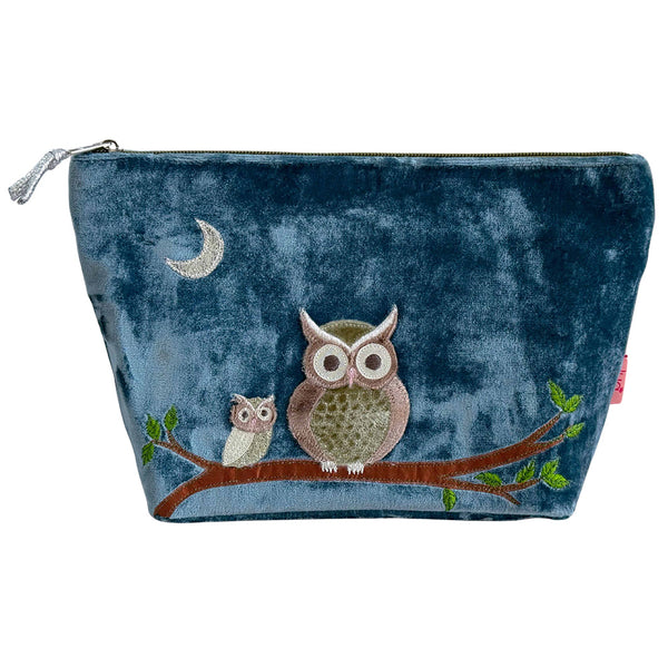 PU489 Blue Owl Wide Cosmetic Purse By Lua
