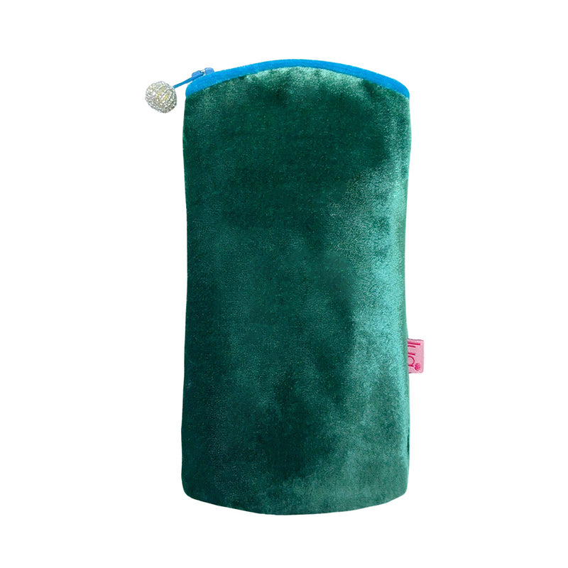 PU906 Marine Green Velvet Zipped Glasses Purse By Lua