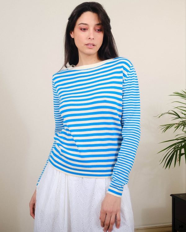 Sailor Sam Sweater in Methyl Blue / White