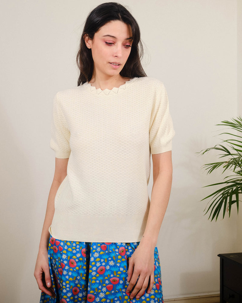 Scallop Neck S/S in Pristine White