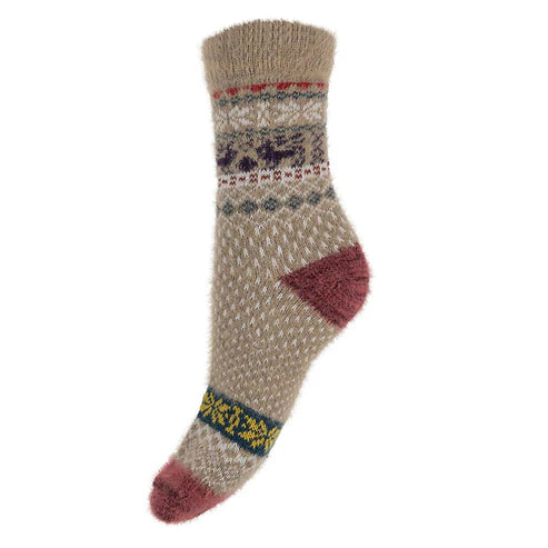 WS536 Fawn Patterned Wool Blend Socks (UK4-7)