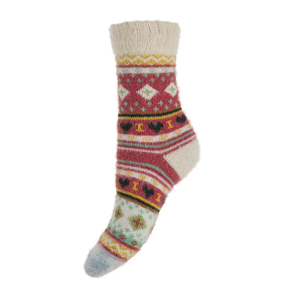 WS578 Pink Patterned Wool Blend Socks (UK4-7)