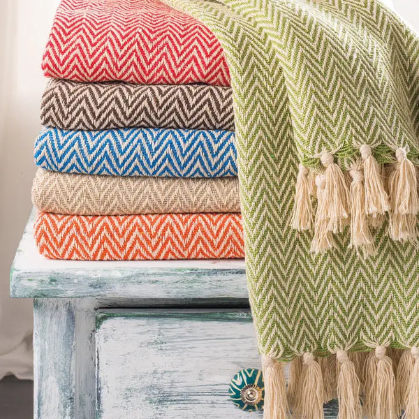 TH14SA Sage Chevron Recycled Cotton Throw
