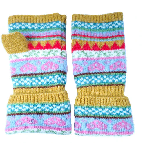 GL053 Yellow Heart Fingerless Gloves By Joya