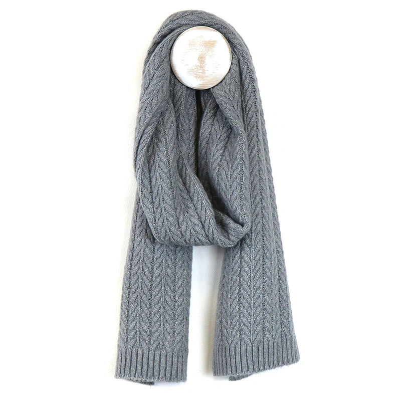 53017 Grey Herringbone Cable Knit Scarf By Pom
