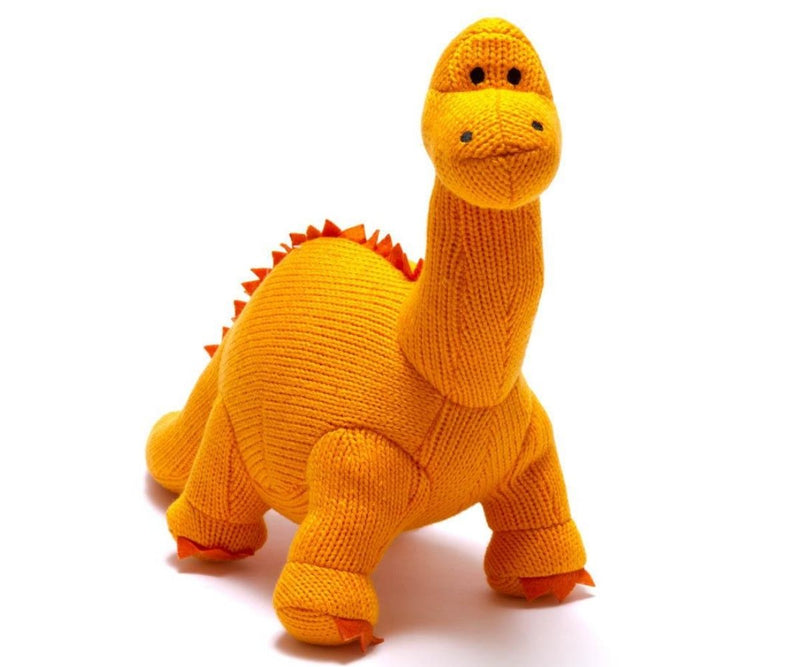BY4146NB Large Soft Toy Knitted Diplodocus Dinosaur Orange By Best Years