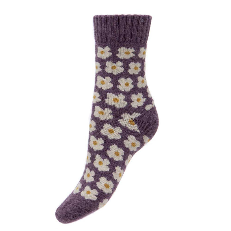 WS453 Purple/Daisies Wool Blend Socks (UK4-7)