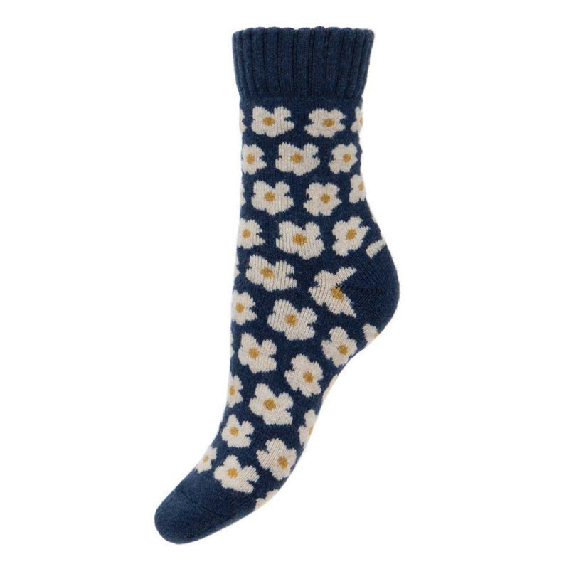 WS457 Blue/Daisies Wool Blend Socks (UK4-7)