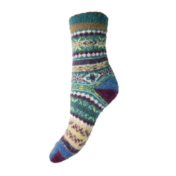 WS495 Green/ Blue Wool Blend Socks (UK4-7)