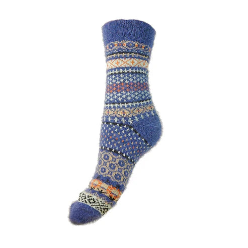WS543 Blue Patterned Wool Blend Socks (UK4-7)