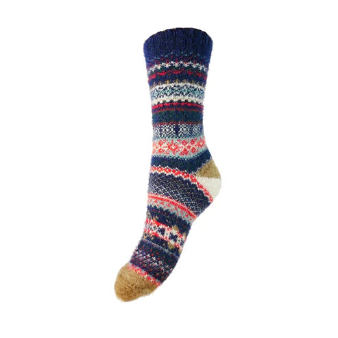 WS547 Blue & Red Patterned Wool Blend Socks (UK4-7)