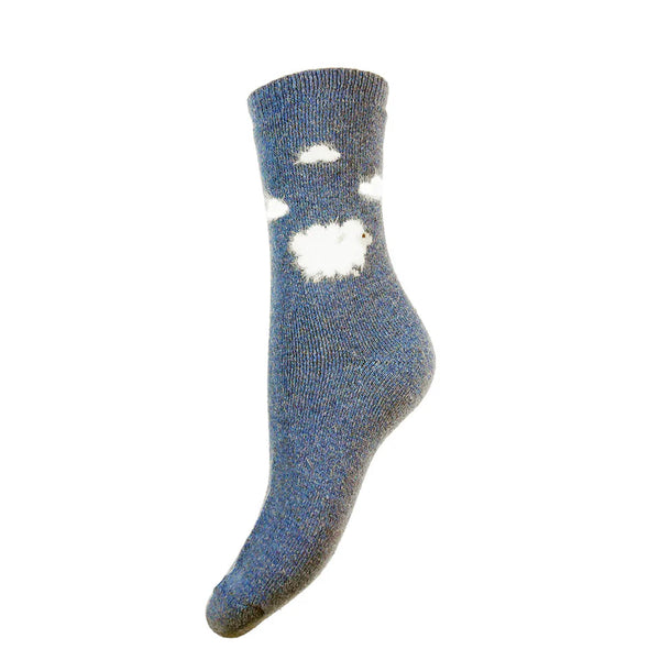 WS562 Blue Fluffy Sheep Wool Blend Socks (UK4-7)