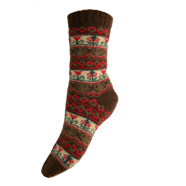 WS585 Dark Red and Brown Ribbon Wool Blend Socks (UK4-7)
