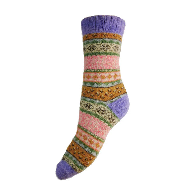 WS590 Purple Patterned Wool Blend Socks (UK4-7)