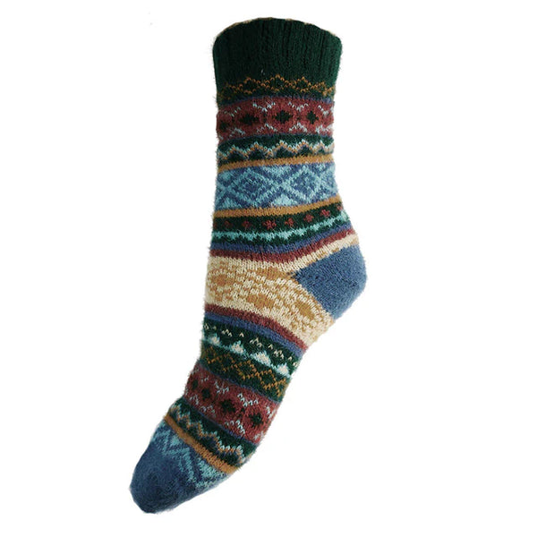 WS595 Blue Red and Green Wool Blend Socks (UK4-7)
