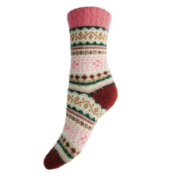 WS596 Pink and Cream Wool Blend Socks (UK4-7)