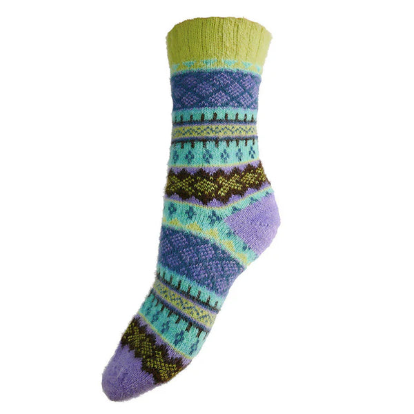 WS598 Yellow Patterned Wool Blend Socks (UK4-7)