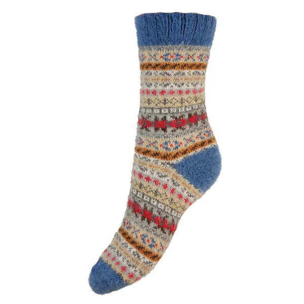 WS602 Blue Fairisle Wool Blend Socks (UK4-7)