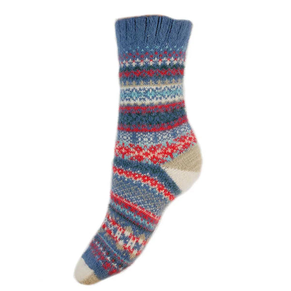 WS611 Red & Blue Nordic Wool Blend Socks (UK4-7)