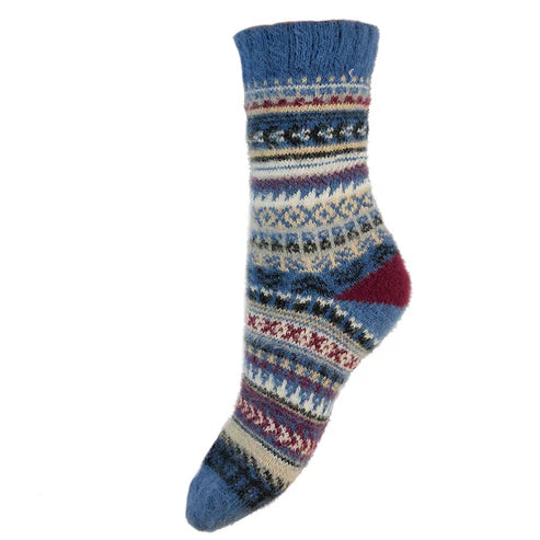 WS612 Burgundy & Blue Patterned Socks (UK4-7)