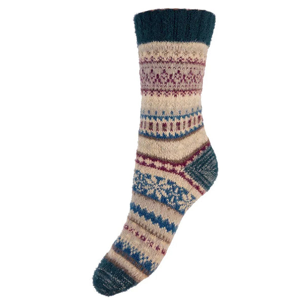 WS614 Fawn Blue and Green Nordic Wool Blend Socks (UK4-7)