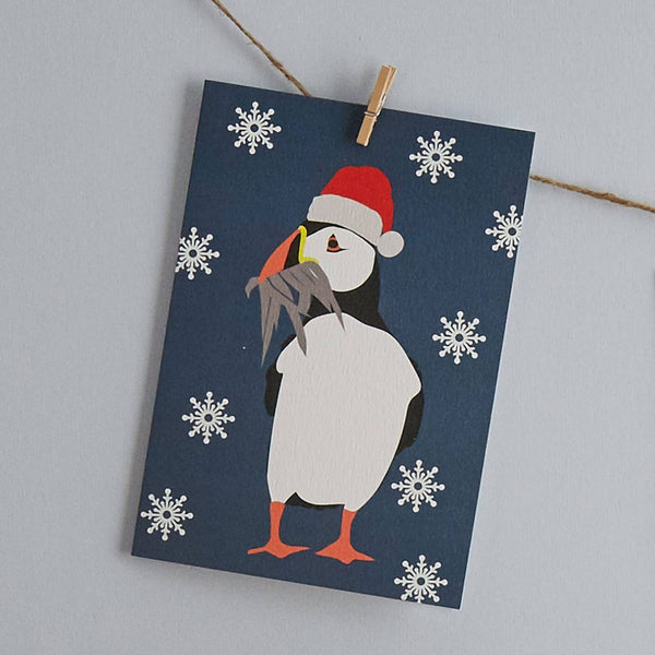 Xmas Greetings Card Puffin By Lorna Syson