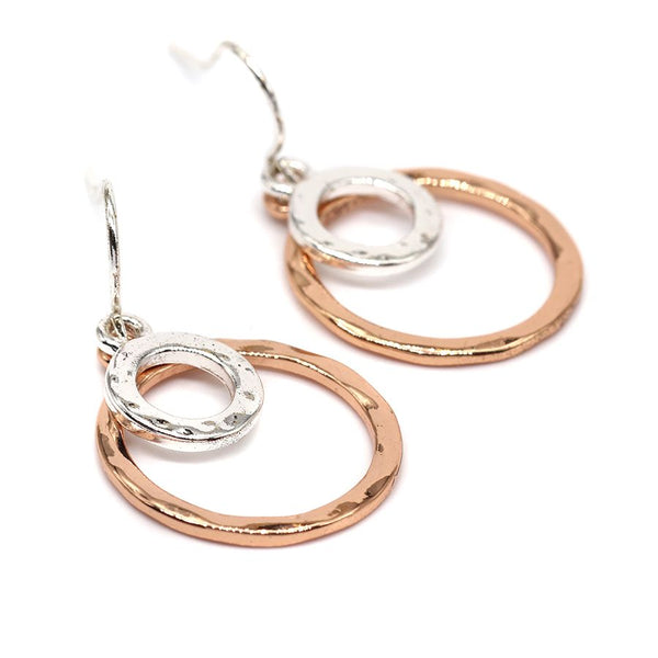 02135 Rose Gold And Silver Plated Rings Drop Earrings By Pom