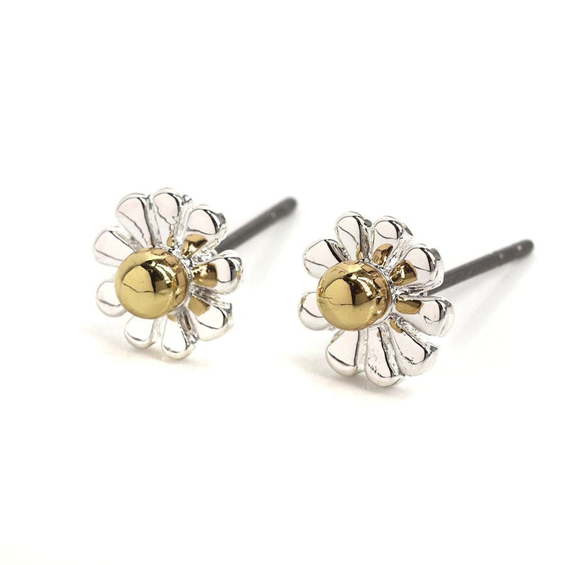 03476 Silver Plated and Golden Daisy Stud Earrings By Pom