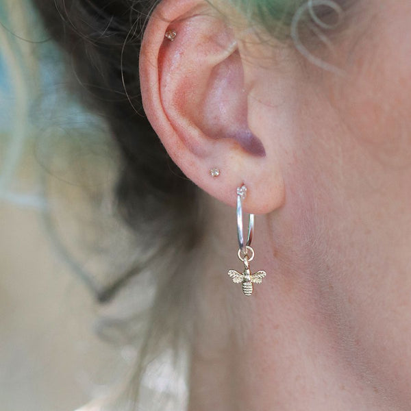 03477 Silver Plated Hoops With Gold Bumblebees By Pom