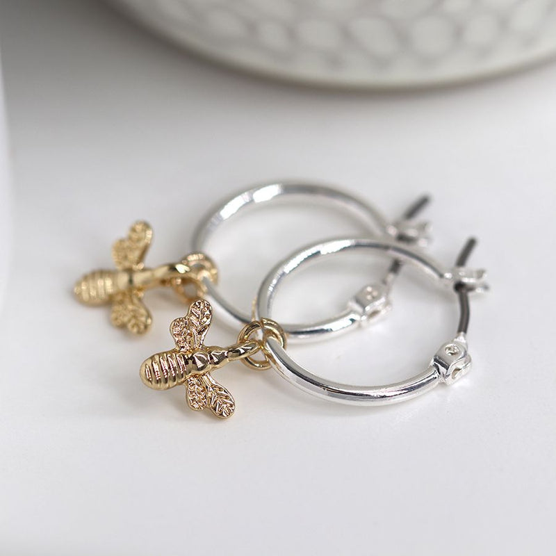 03477 Silver Plated Hoops With Gold Bumblebees By Pom