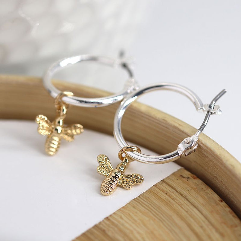 03477 Silver Plated Hoops With Gold Bumblebees By Pom