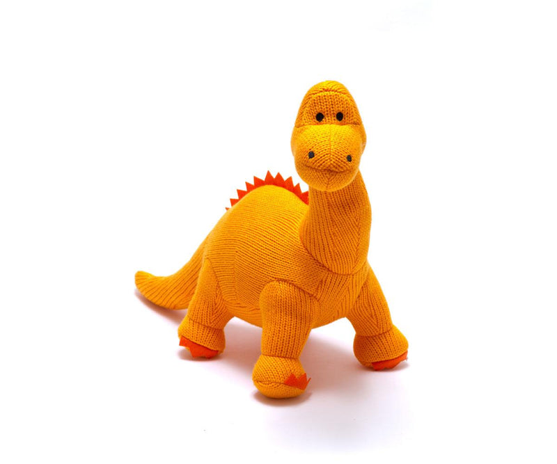 BY4136NB Knitted Diplodocus Dinosaur Baby Rattle in Orange By Best Years