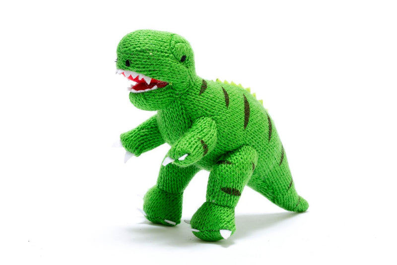 BY4130NB Knitted T-Rex Dinosaur Baby Rattle in Green By Best Years